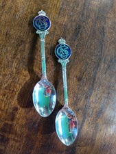 Pair Silverplate Vintage Enamelled Civil Service Angling Society Crested spoons