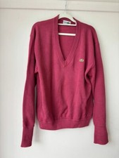 Lacoste Chemise Men’s V-Neck Jumper M Deep Pink Knit Pullover Acrylic Logo Spain