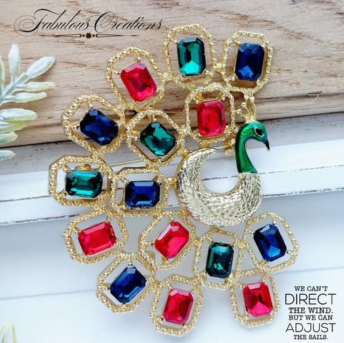 Large statement peacock brooch - peacock,