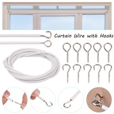 Net Curtain Wire White Window Cable Cord with Hooks and Eyes 2m/3m/4m/5m/10m/25m