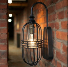 Industrial Style Wall Light Black Lighting Battery Operated Vintage Lamp New
