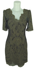Karen Millen Lace Dress 10 Embroidered Sheer Black Gold Mini Shift