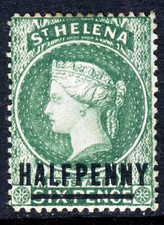 ST. HELENA QV 1885 Half Penny Surcharge on Green Wmk Crown CA P.14 SG 35 MNG