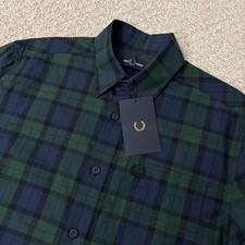Fred Perry Long Sleeve Check Shirt Green Navy Mod 60s Ska Size Mens Small BNWT