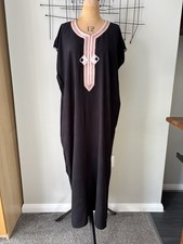 Maroccan Djellaba Kaftan Lon Robe Black Embroidery Robe Boho Jubba Thobe Kandora