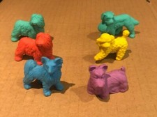 VINTAGE 1980's Colourful Cute Dog Erasers x 6 Ex. Condition COLLECTORS