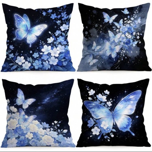 Set blue butterfly - 4, floral