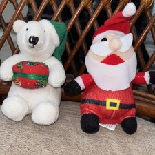 Two Small Christmas Decorations Santa And Polar Bear 15 Cm Tall See Photos