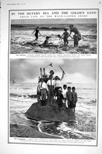 Antique Print 1921 Children Sandy Beach Sea-Side Sand-Castle Buckets Spades