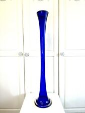 Vintage Mid Century Handblown Extra Tall Cobalt Blue Glass Trumpet Vase 80cm 32”