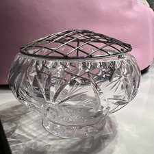 Vintage 6” Lead Crystal Glass Rose Posy Flower Bowl With Wire Mesh