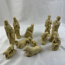 Vintage-Style Christmas Nativity Set 12 PC Ivory Resin Manger Display Figurines