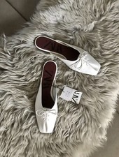 Zara White Leather Flat Mules