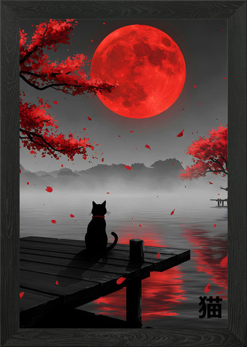 Japanese moon cat - moon,