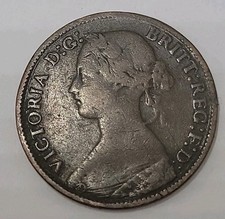 1875 Victorian Queen Victoria Bun Head Farthing 1/4d coin