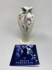 Franz Porcelain Vase - Pea Ivory Yellow Colour With  Purple & Pink Flowers [B3-2