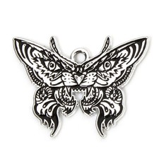 Enamel Butterfly Charms Moth Tiger Black Silver Base 28mm x21mm 5pcs E390