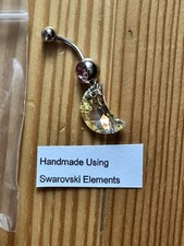 Belly Navel Bar Handmade With A 16mm Crystal AB Swarovski Crystal Moon Charm