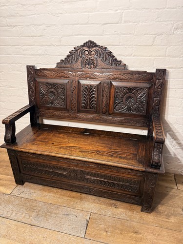 Antique oak monks bench - bench, 19th