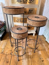 3x Vintage Rattan Wicker Metal