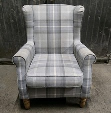 Grey Tartan Fabric Wingback