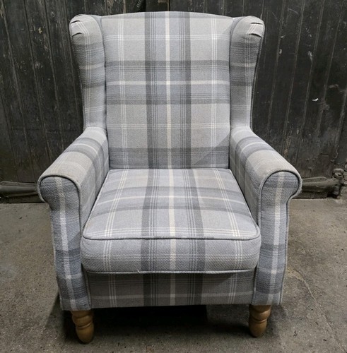 Grey tartan fabric wingback - tartan,