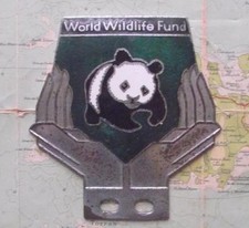 Old Chrome Enamel Vintage Car Mascot Badge : WWF World Wildlife Fund Panda (H)
