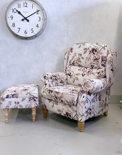 HSL  Armchair Fireside Chair + Foot Stool / Support / Birds Floral