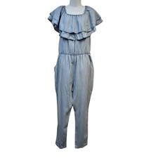 Peacocks Blue Ruffle Tapered Leg Jumpsuit Women's 12 W30 L29