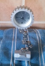 Clock, Small Clock  A Pulley & Silver Chain. Nice Desk Clock.