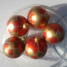Glass Baubles Homebase Red and Gold Glitter Christmas Tree Decorations Harlequin