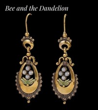 Antique Gold Tone Faux  Seed Pearl Flower Earrings  ~ Art Nouveau Vintage Style.