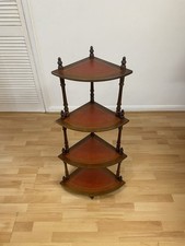 Vintage 4 Tier Corner Shelf Display Stand With Turned Design & Leather Inlay