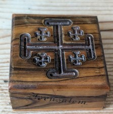 Vintage Square Olive Wood Jerusalem Cross Box