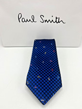 PAUL SMITH Embroidered 'Initial Logo' navy blue check SILK TIE in bag