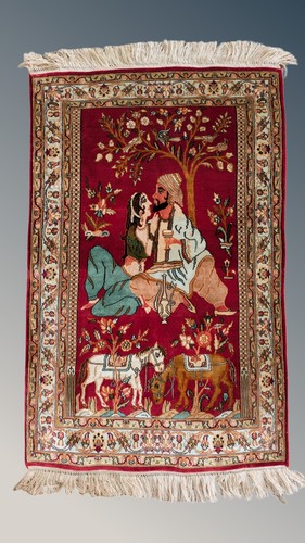 Indian silk pictorial rug - indian,