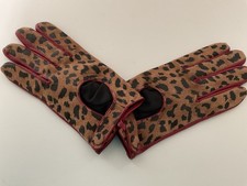 Leopard Print Leather Gloves New S/M