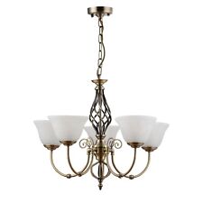Chandelier Kingswood 5 Light Ceiling Antique Brass with Alabaster Glass Shades
