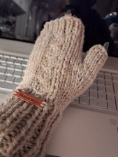Adult / Teen Fingerless Mittens~Hand Knit~25% WOOL Oatmeal Aran H116~NEW Mitts