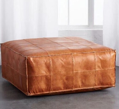 Leather pouffe footstool - footstool, brown
