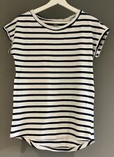 F&F Tesco Ladies Navy Blue White Striped Boat Neck Dolman Sleeves T-shirt Size 8