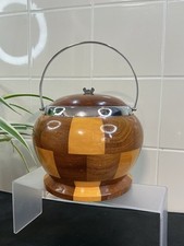 VINTAGE LANCRAFT/ WOODEN PARQUETRY BLOCKWORK/ BISCUIT BARREL/ ICE BUCKET.
