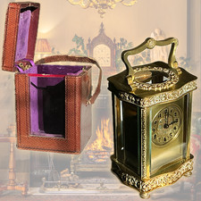 Antique 8 Day French Cased Brass & Glass Serpentine Carriage Clock c1880 Working