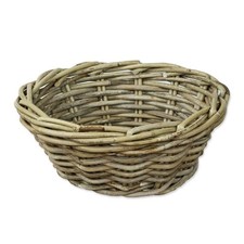 Grey & Buff Rattan Round Storage Basket Woven Wicker Bread Food Holder Decor