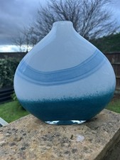 Italian Murano Glass Art Onion Flower  Vase Blue White 23cm Tall