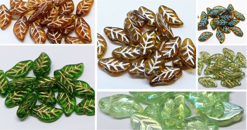 Czech glass leaf drop - 11, (mm)