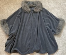 M&S ladies grey fur trimmed cape/wrap Good condition UK One Size