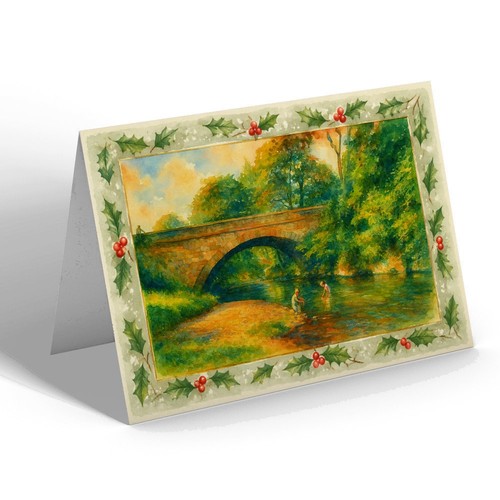 Christmas card river bridge - -,