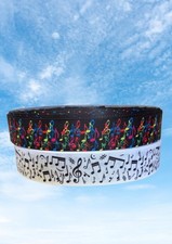 MUSICAL NOTES DESIGN GROSGRAIN  RIBBON - 22-25mm Wide - Sold By The Metre