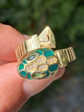 18 Ct Gold Enamel Exceptional Large Heavy Snake Ring 8.1 Grams